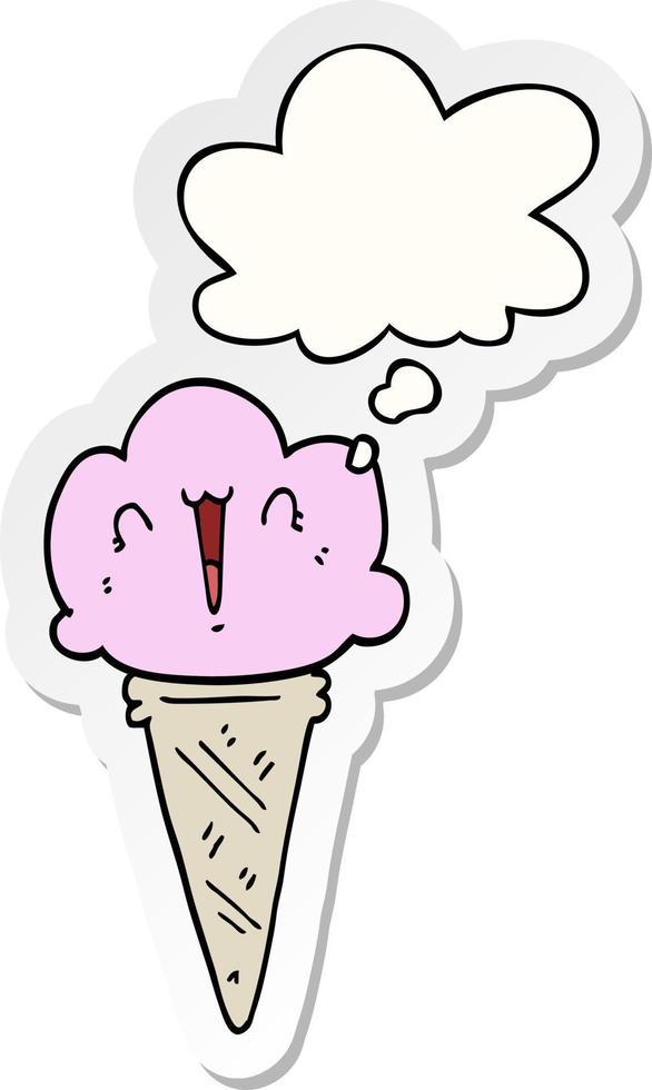 cartoon ice cream with face and thought bubble as a printed sticker vector