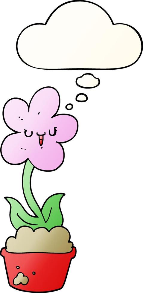 cute cartoon flower and thought bubble in smooth gradient style vector