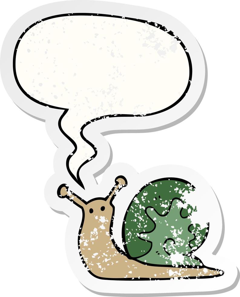 cartoon snail and speech bubble distressed sticker vector