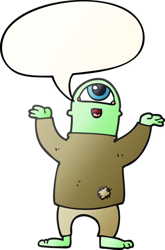 cartoon halloween monster and speech bubble in smooth gradient style vector