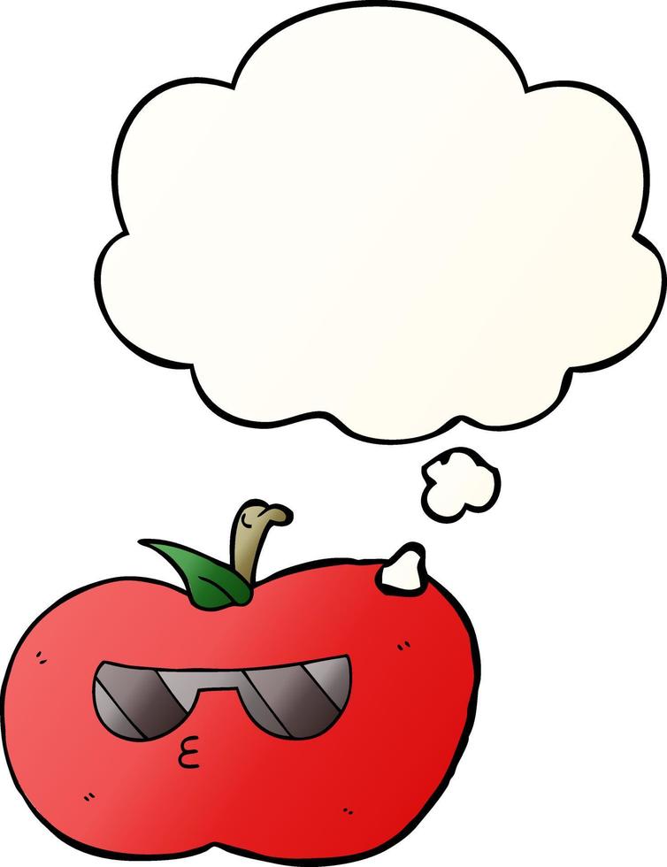 cartoon cool apple and thought bubble in smooth gradient style vector