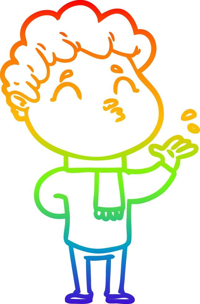 rainbow gradient line drawing cartoon man pouting vector