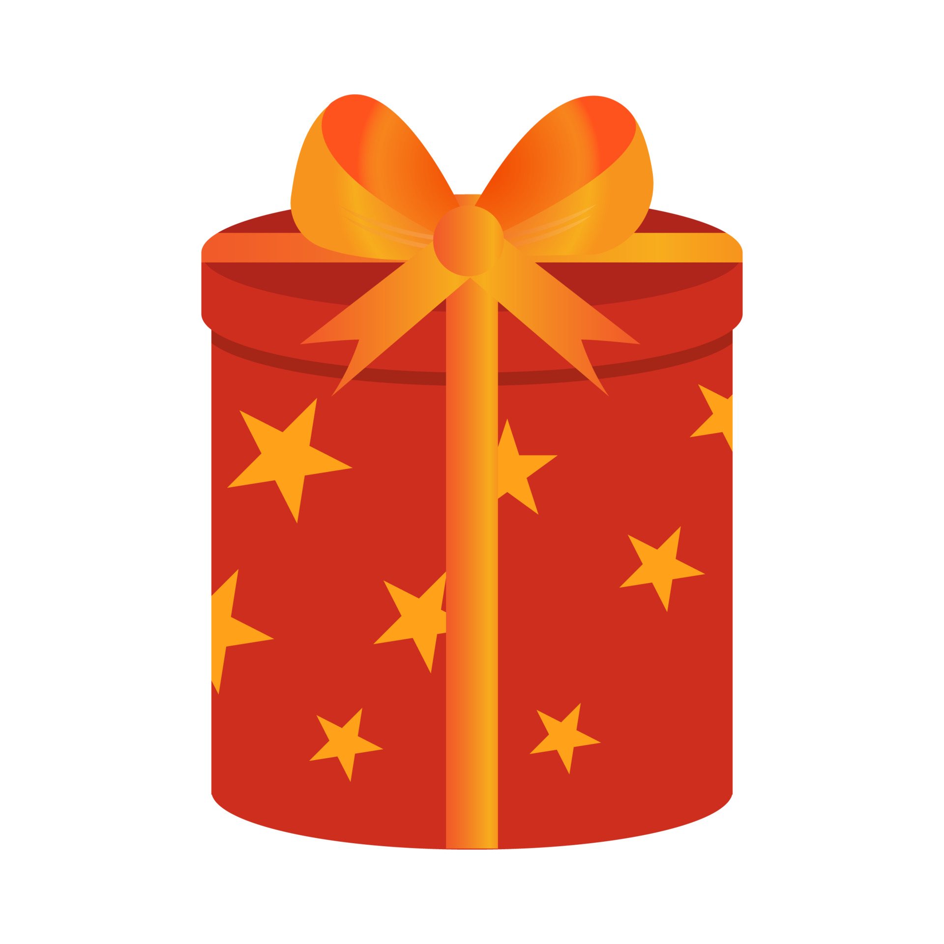 Round gift box PNG image with a dark red color wrap paper and orange color  ribbon. Christmas gift PNG on a transparent background. Gift images for  Birthdays, anniversaries, or Christmas events design