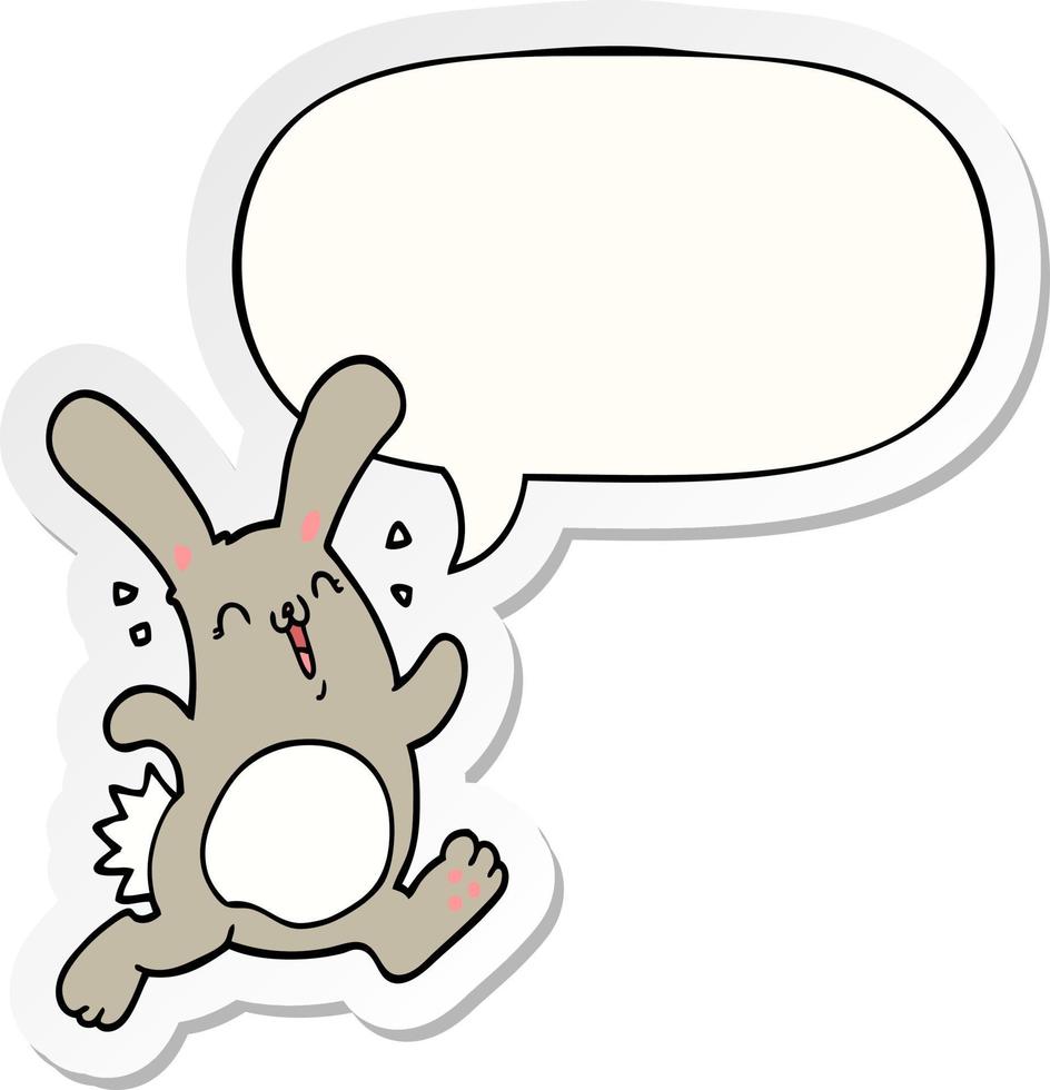 cartoon rabbit and speech bubble sticker vector