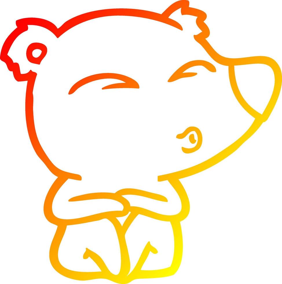 warm gradient line drawing cartoon whistling bear vector
