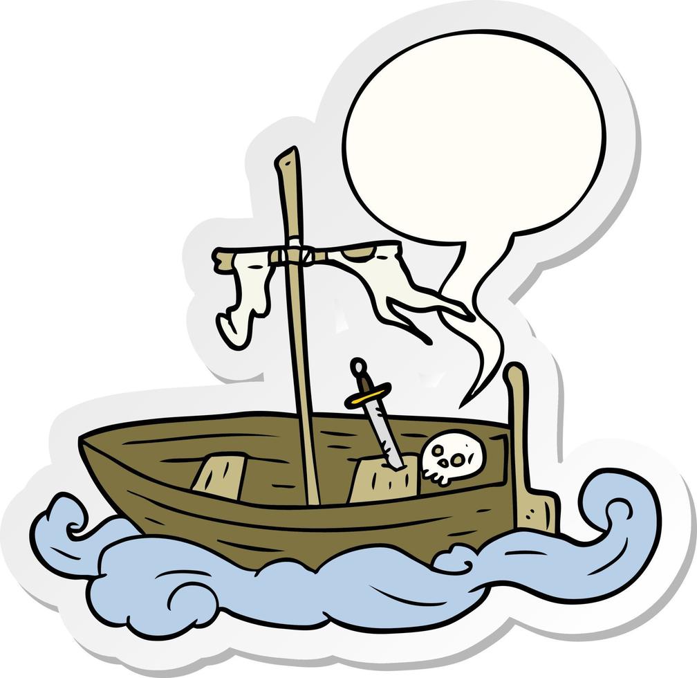 cartoon old shipwrecked boat and speech bubble sticker vector