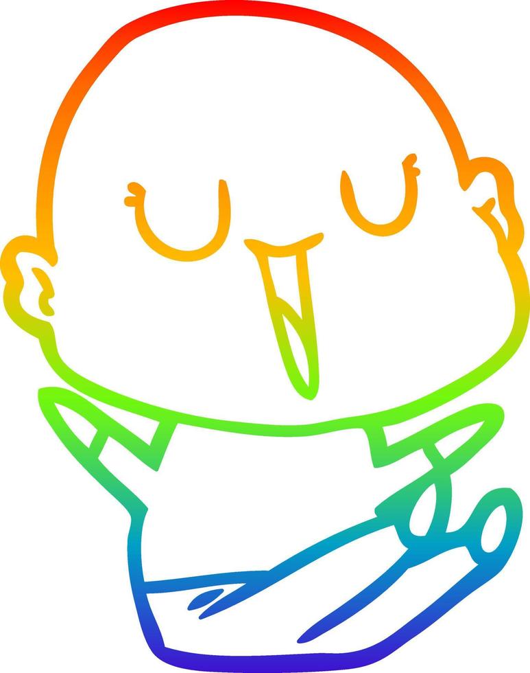 rainbow gradient line drawing happy cartoon bald man vector