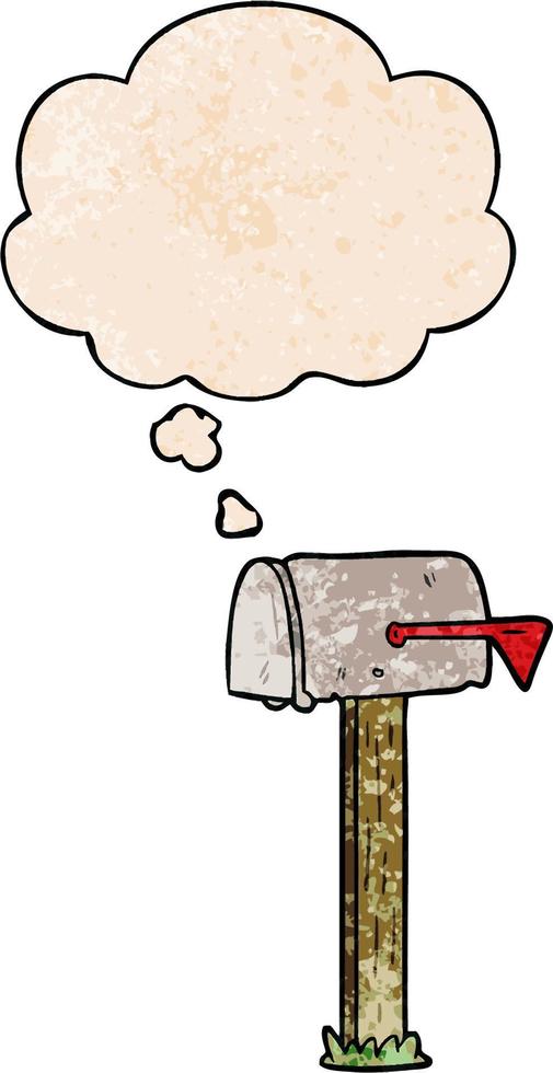 cartoon mailbox and thought bubble in grunge texture pattern style vector