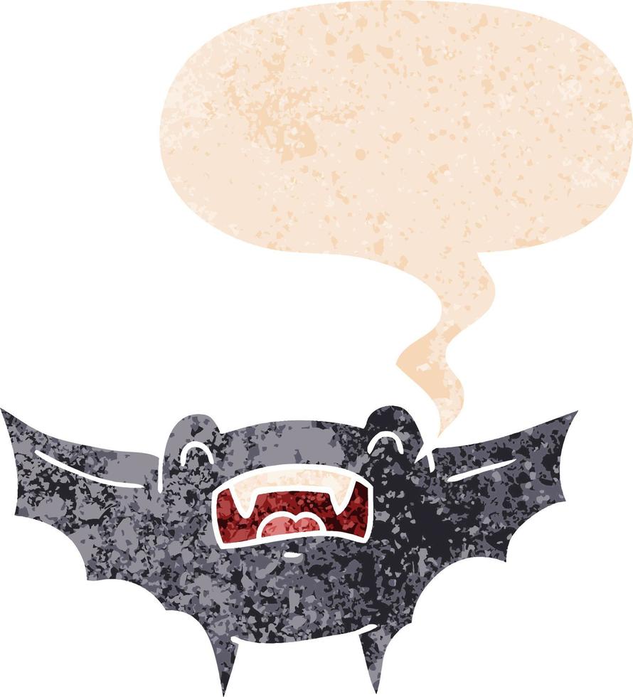 cartoon vampire bat and speech bubble in retro textured style vector