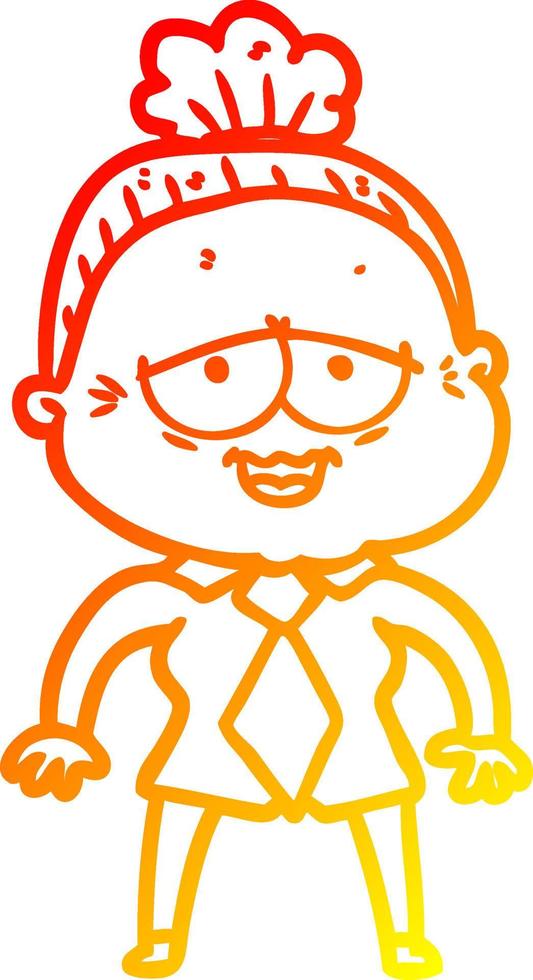 warm gradient line drawing cartoon happy old lady vector