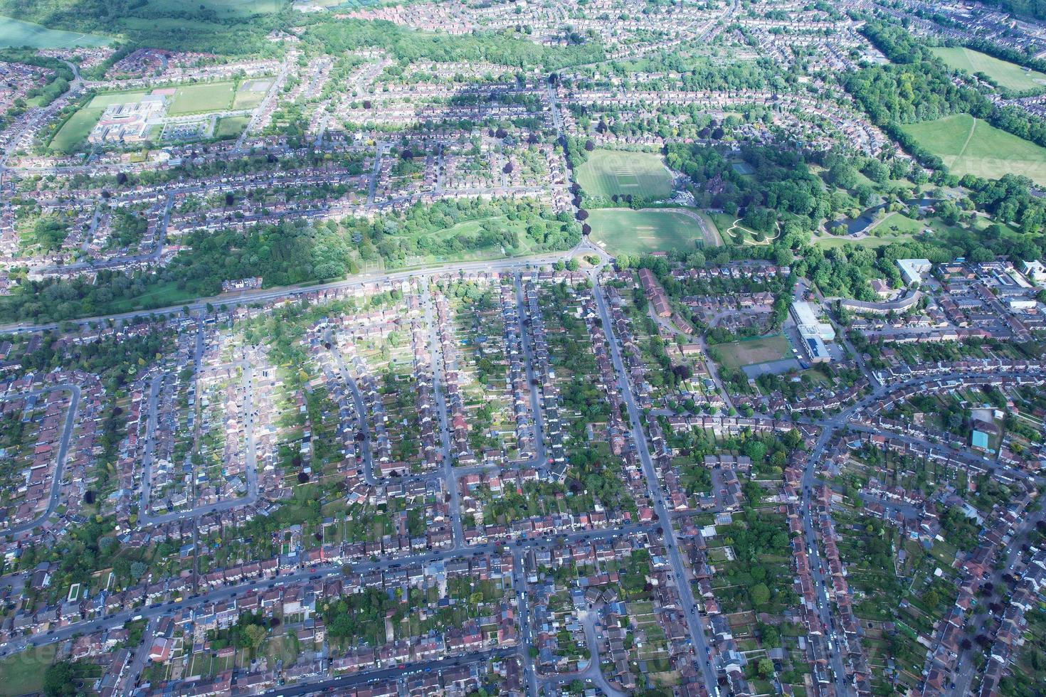 Aerial View of Luton Town of England and Railway Tracks, Residential Estate photo