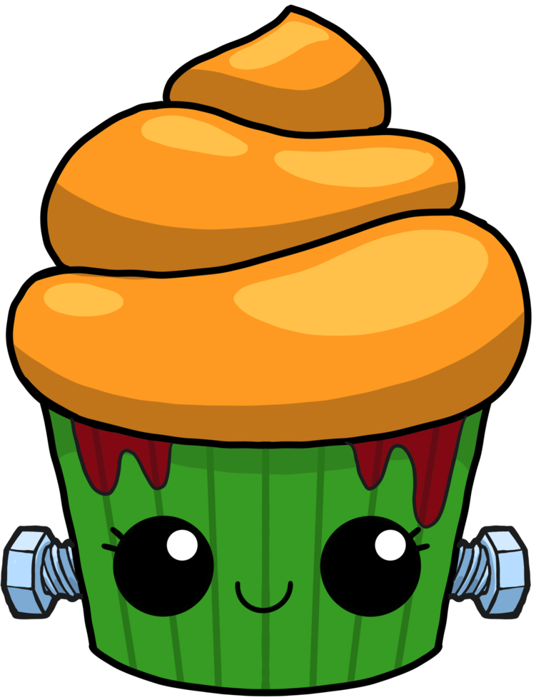 söt tecknad halloween cupcake zombie png