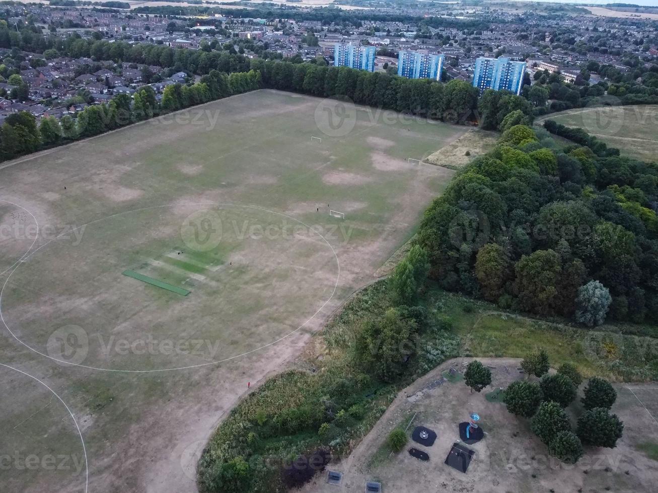 High angle aerial view of Luton City of England at Sunset Night. photo