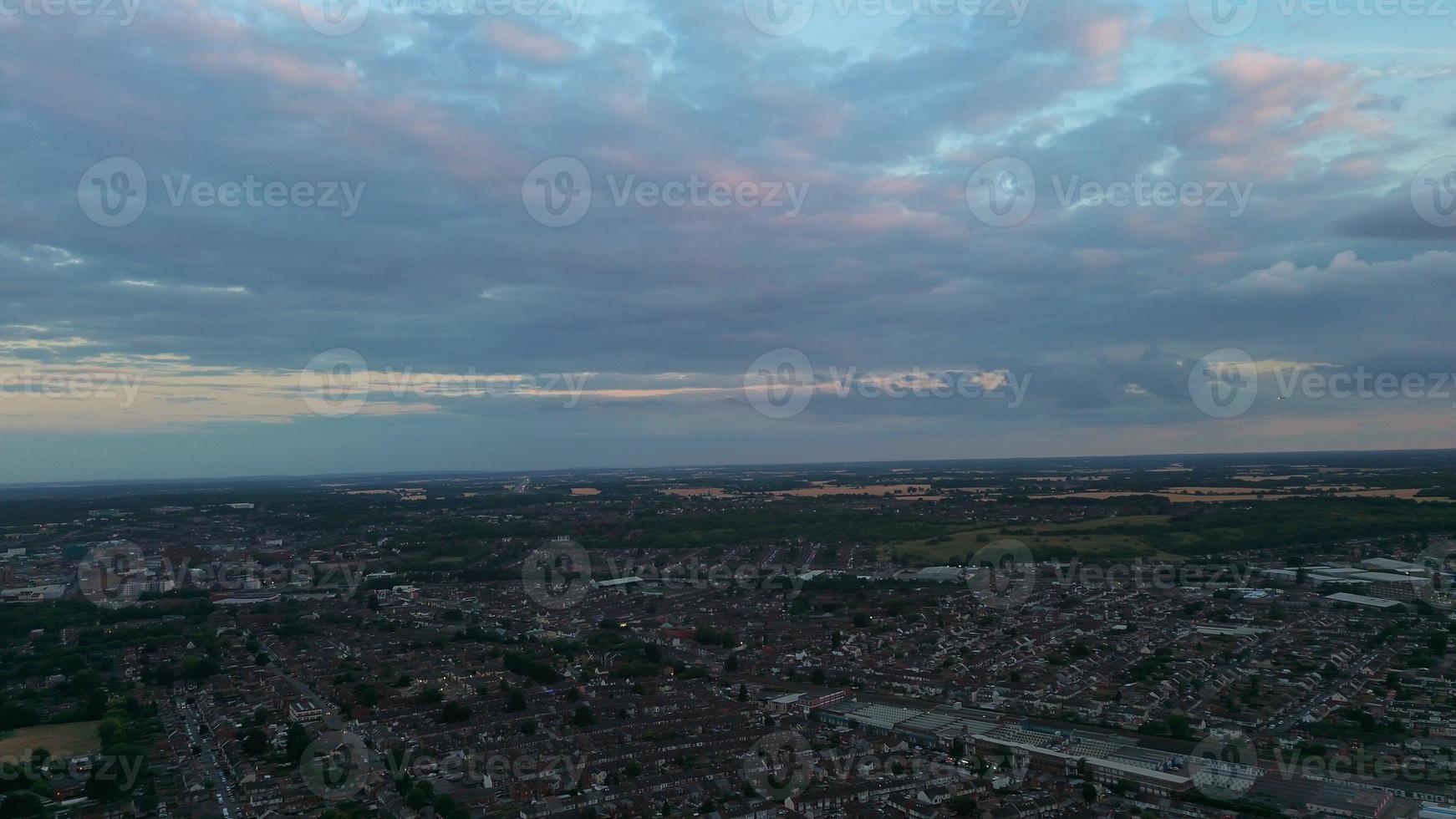 Aerial View of Luton Residential houses at Beautiful Sunset and colourful clouds and sky over Luton town of England photo