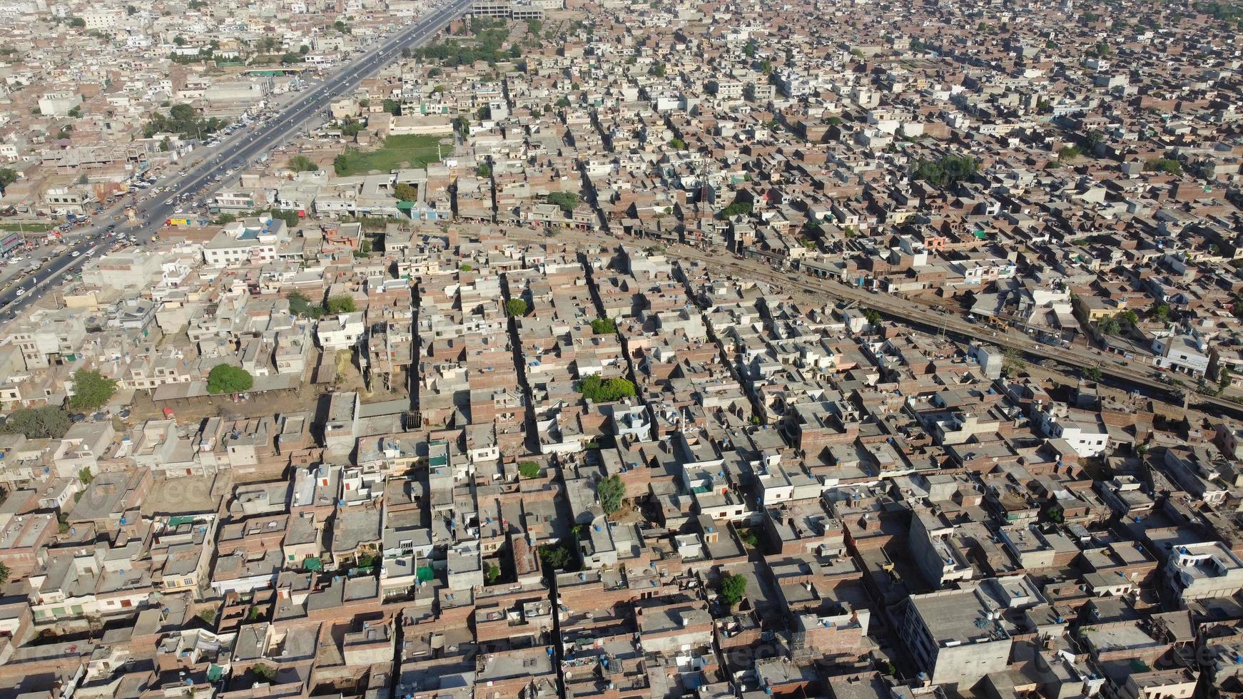 High Angle Aerial View of Sheikhupura City of Punjab Pakistan, Drone's Footage. Sheikhupura also known as Qila Sheikhupura, is a city in the Pakistani province of Punjab. photo
