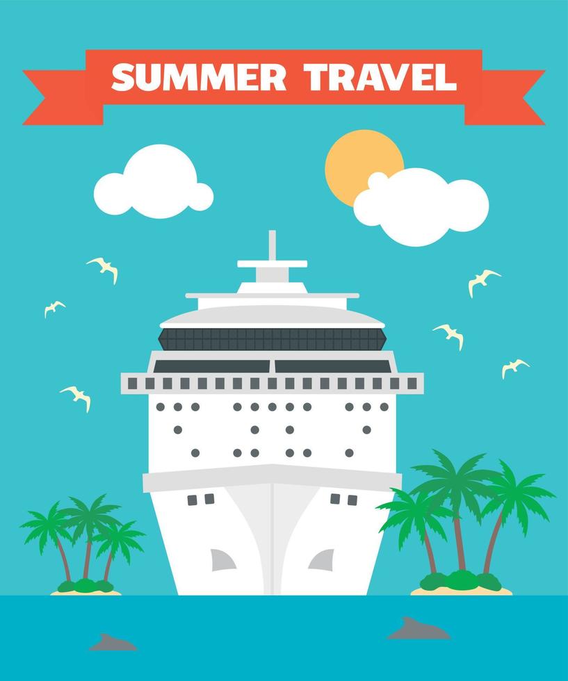 fondo plano de viajes de verano con barco vector