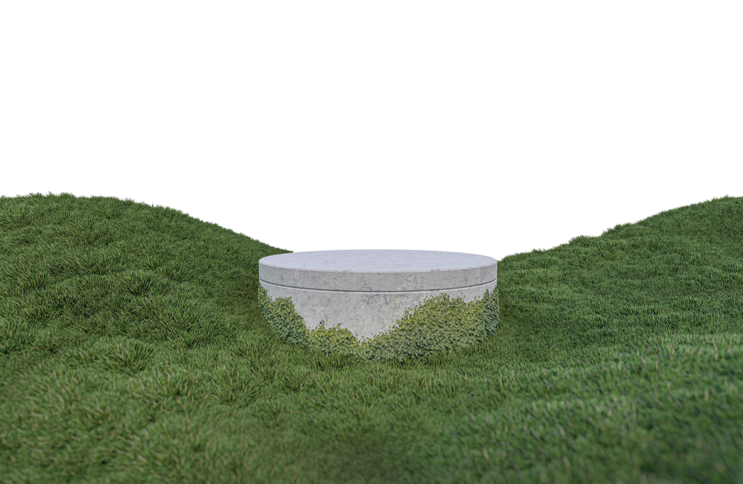 A 3d rendering image of product display on grass field png