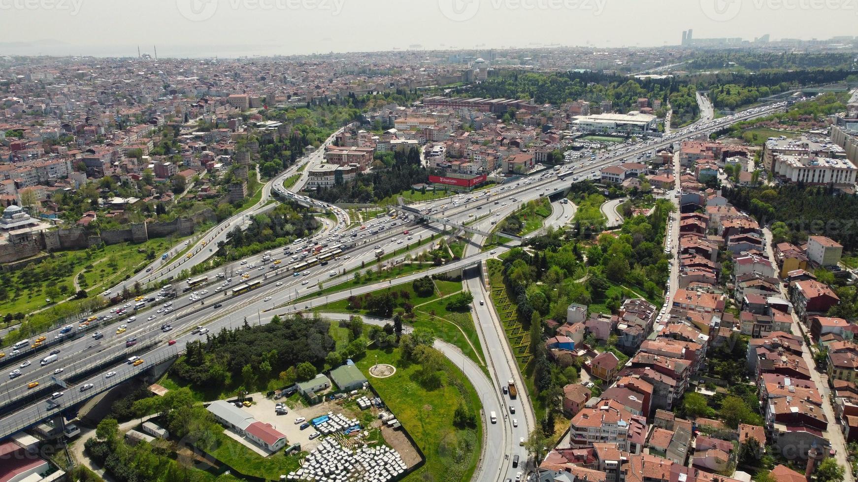 aerial view of the city of bosphorus river and bridge at Istanbul Turkey photo