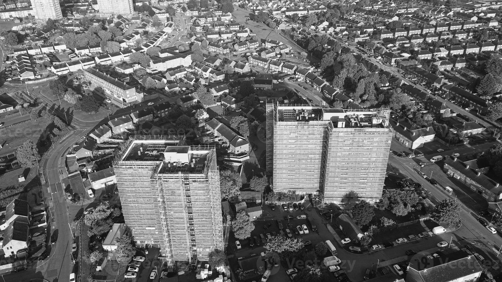 vista aérea clásica en blanco y negro de gran ángulo del paisaje urbano de inglaterra gran bretaña foto