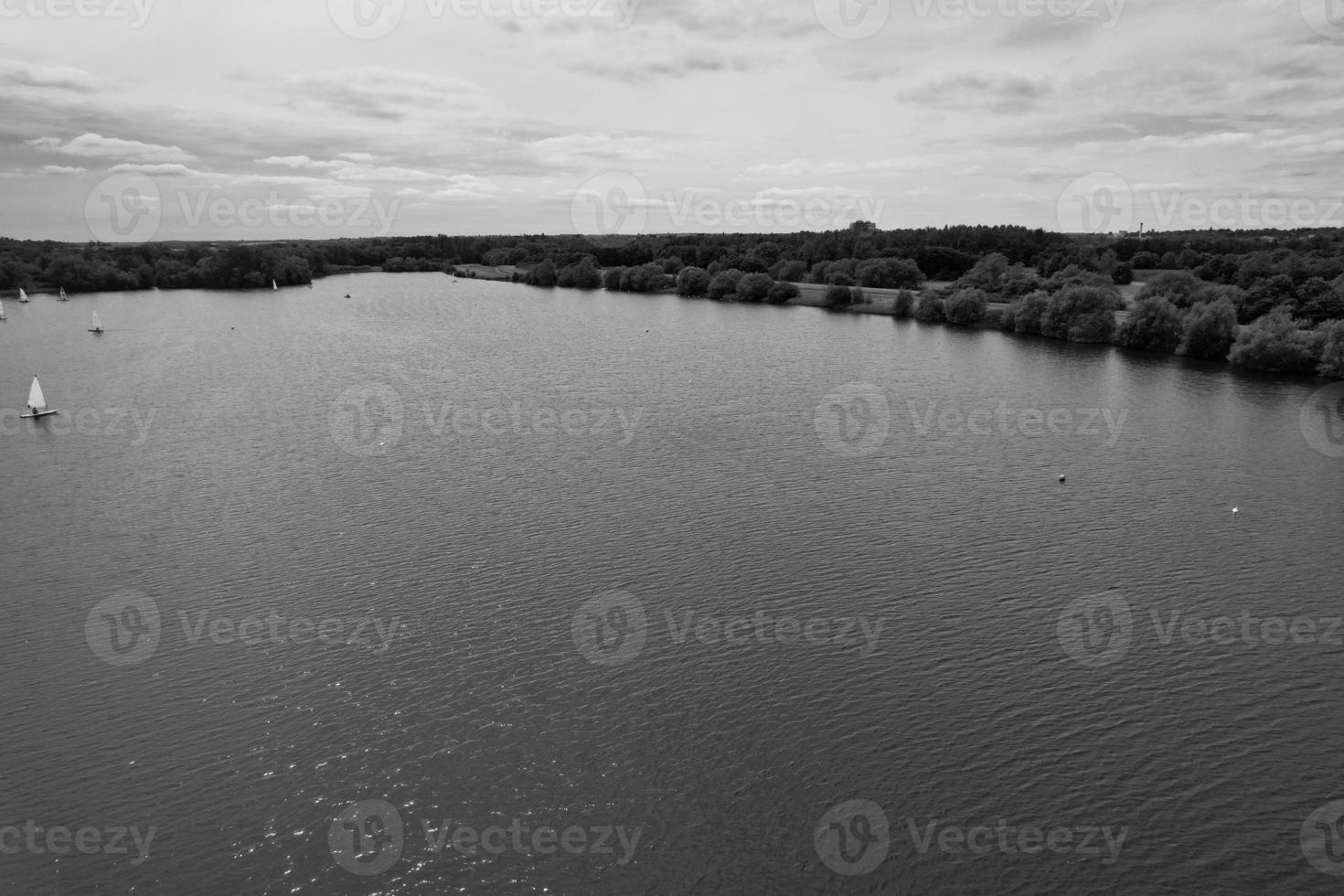 High Angle Aerial View of Great Britain Town in Old Classic Black and White Style photo