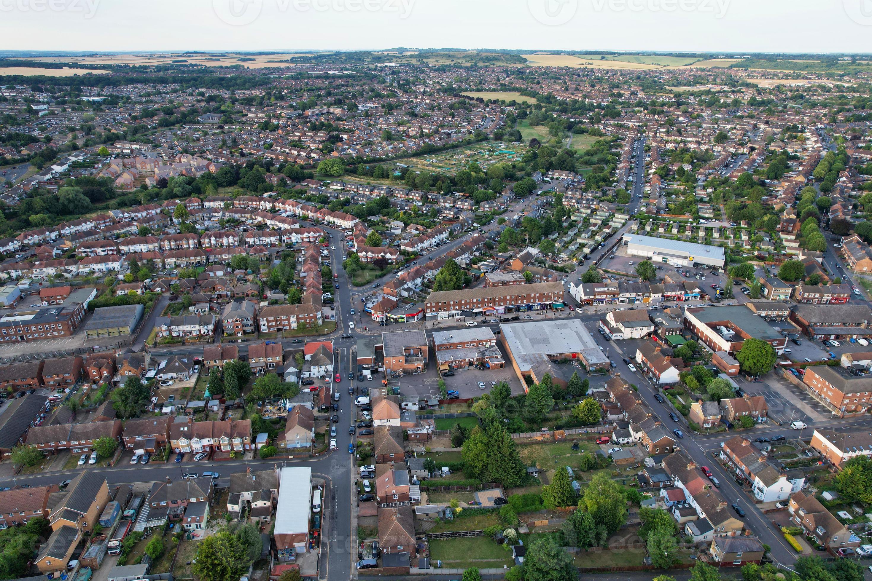 Beautful Aerial View and High Angle footage of Leagrave Station Area of