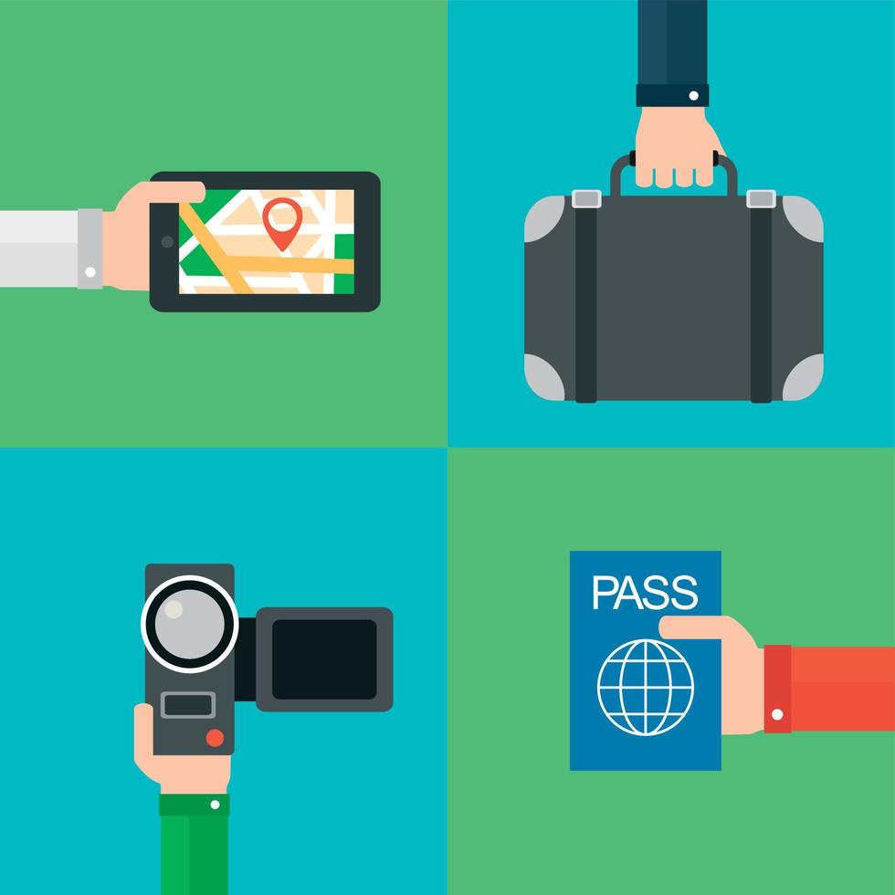 Travel Flat set background with hand vector