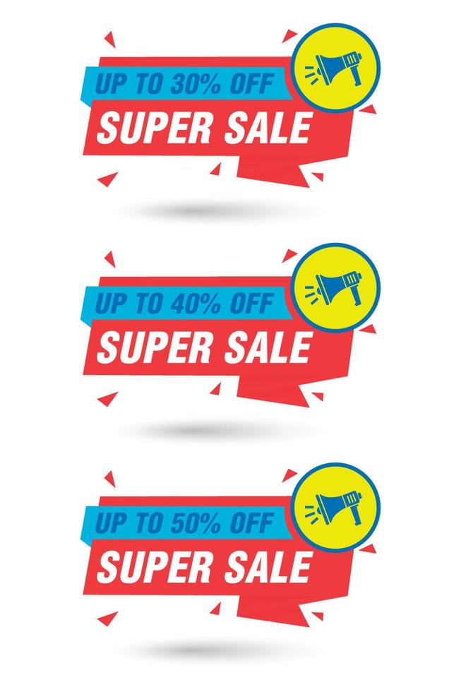 Abstract colorful origami sale labels set. Sale 30, 40, 50 percent off discount vector