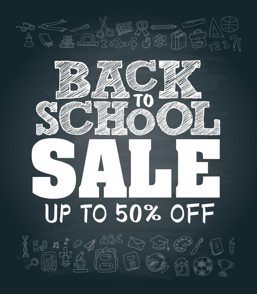 Back to school sale 50 percent discount poster vector