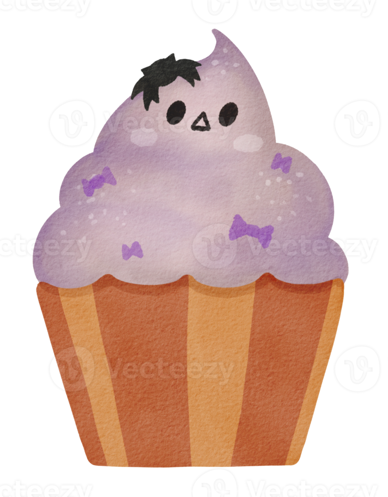 halloween cupcake dibujos animados cara divertida acuarela aislado png