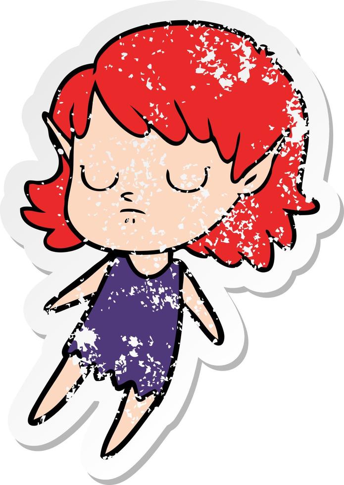 distressed sticker of a cartoon elf girl vector