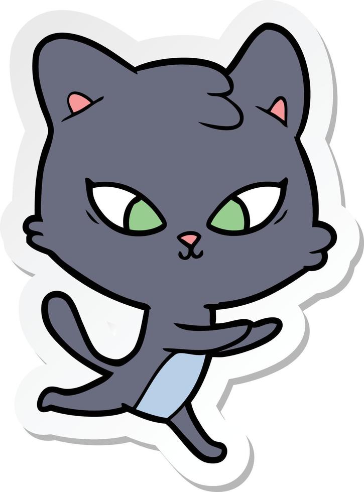 sticker of a cute cartoon cat vector