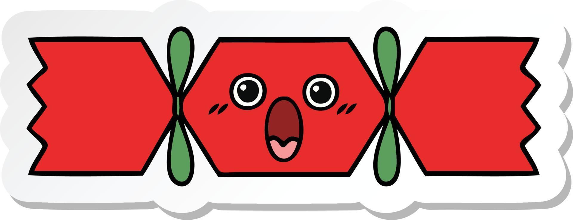 sticker of a cute cartoon christmas cracker vector