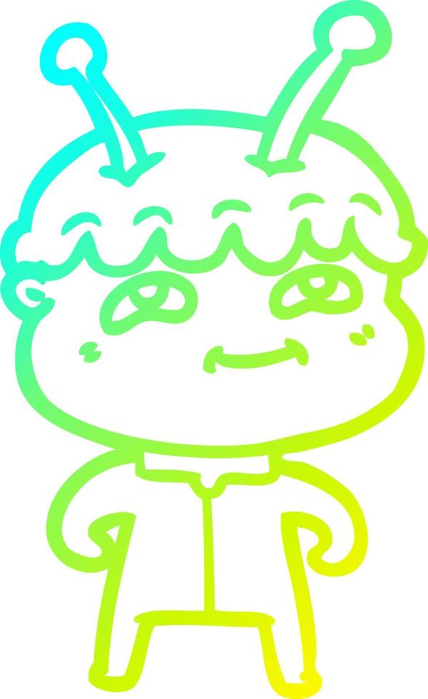 cold gradient line drawing friendly cartoon spaceman vector