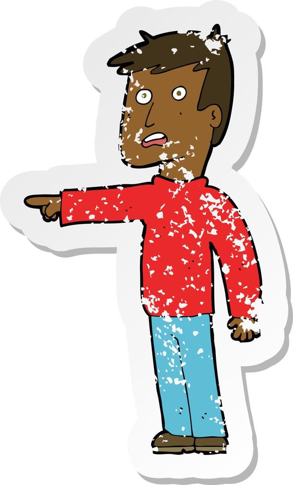 retro distressed sticker of a cartoon pointing man vector