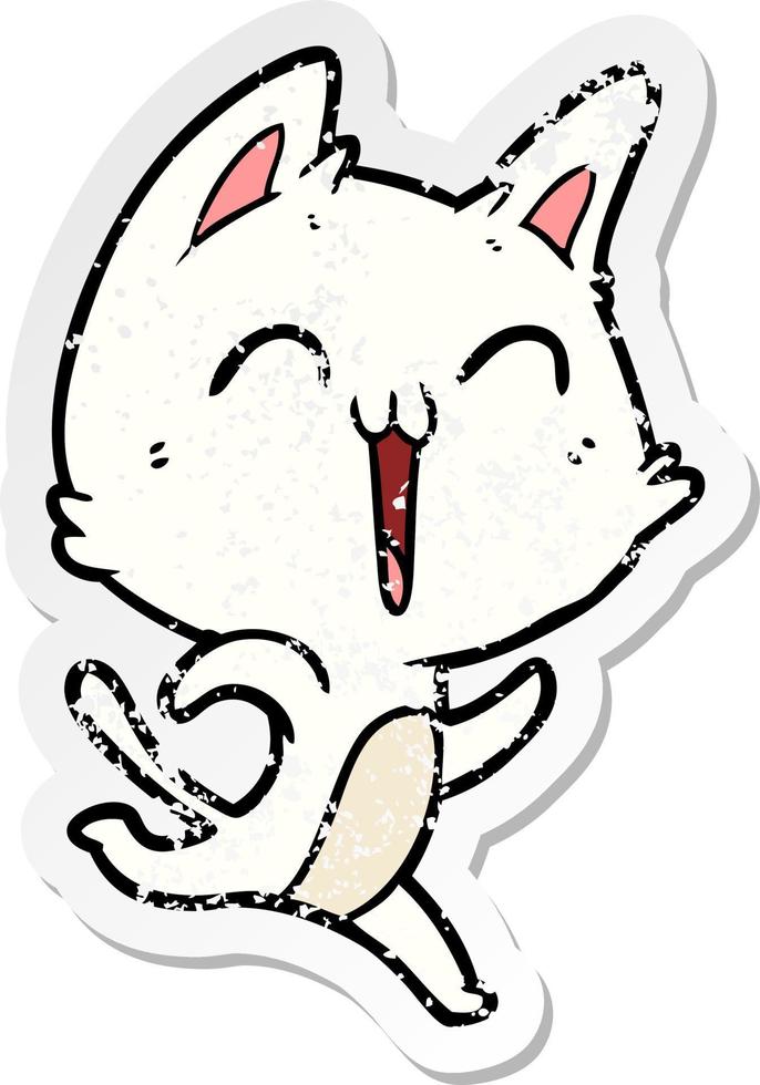 distressed sticker of a happy cartoon cat vector