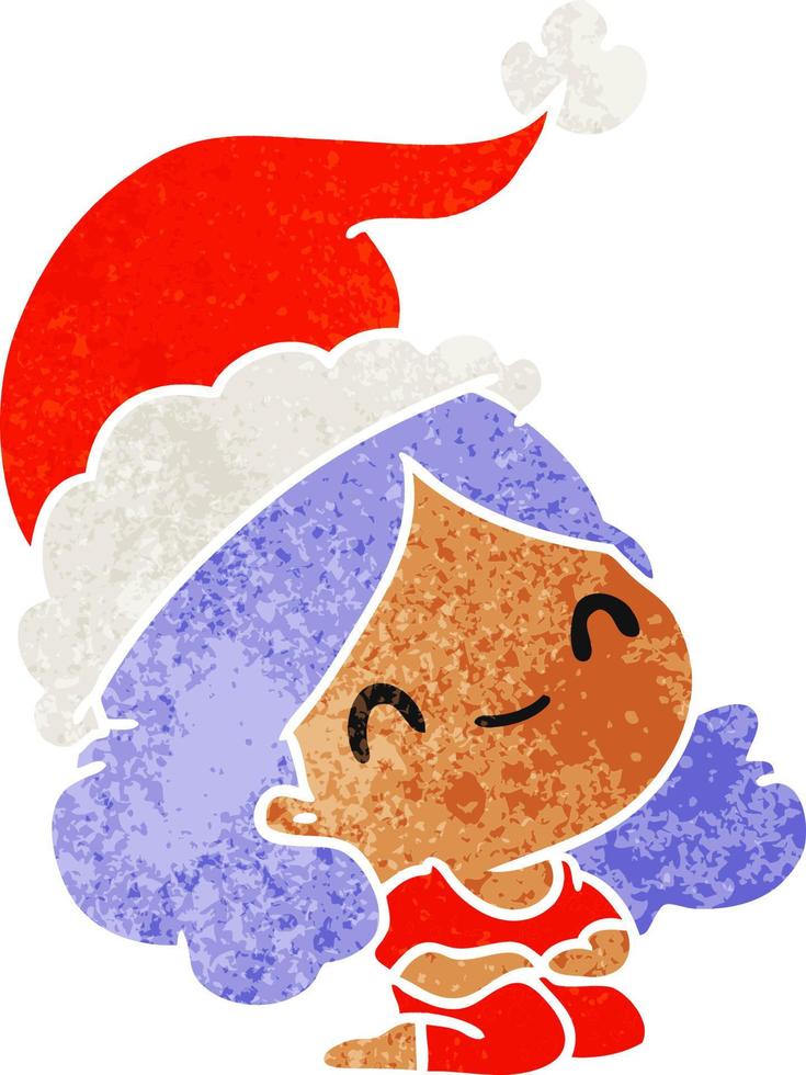 christmas retro cartoon of kawaii girl vector
