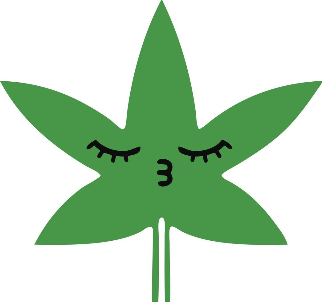 flat color retro cartoon marijuana leaf vector