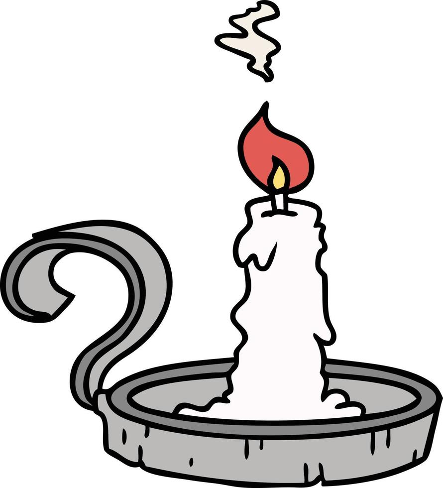 cartoon doodle of a candle holder and lit candle vector