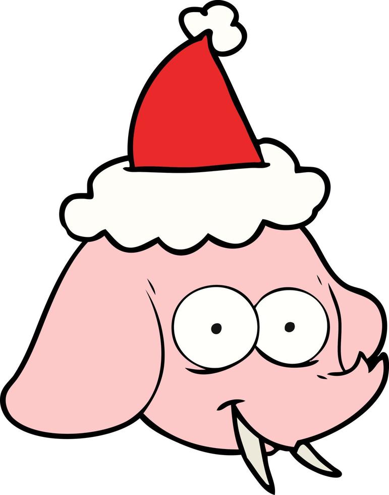 line drawing of a elephant face wearing santa hat vector