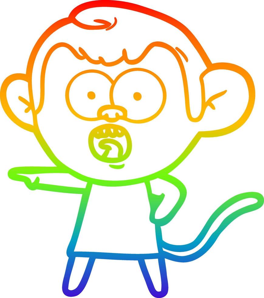 rainbow gradient line drawing cartoon shocked monkey vector