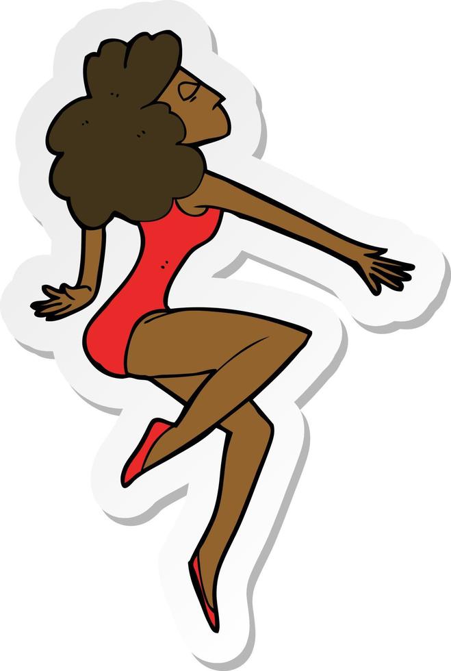 sticker of a cartoon dancing woman vector