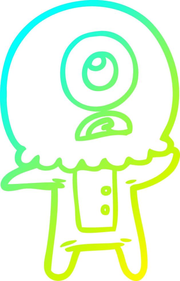 cold gradient line drawing cartoon cyclops alien spaceman vector