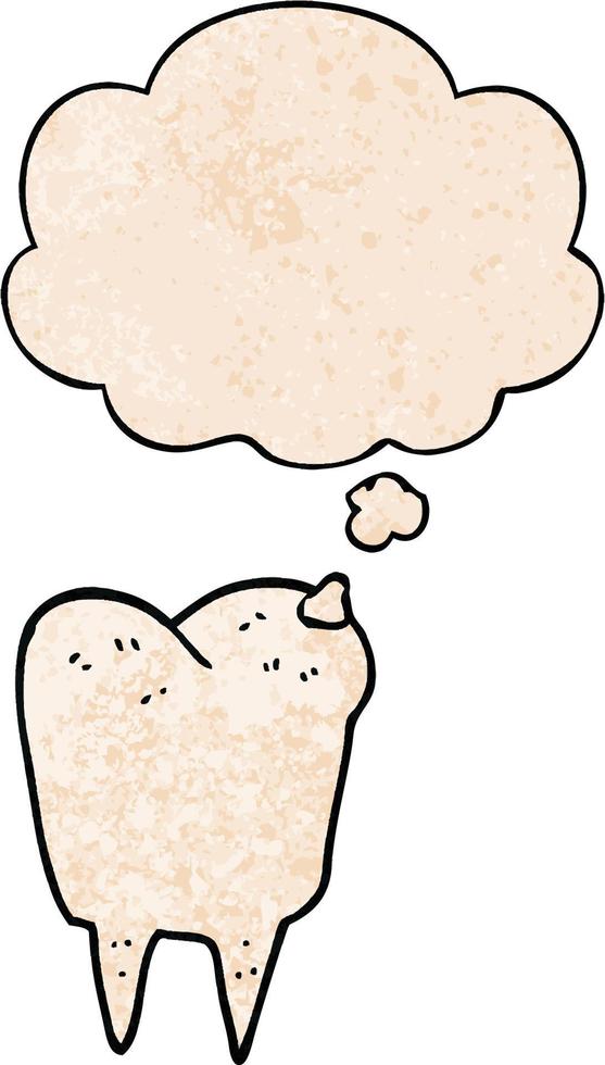 cartoon tooth and thought bubble in grunge texture pattern style vector