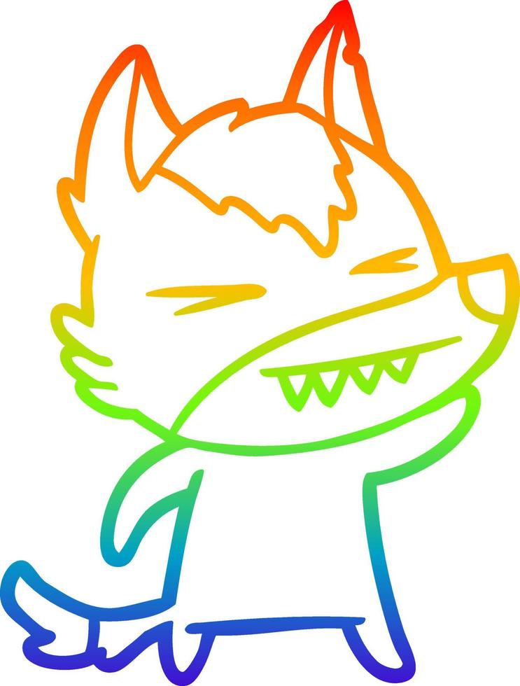 rainbow gradient line drawing angry wolf cartoon vector