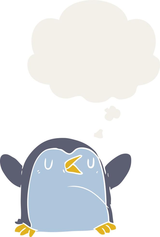 cartoon penguin and thought bubble in retro style vector