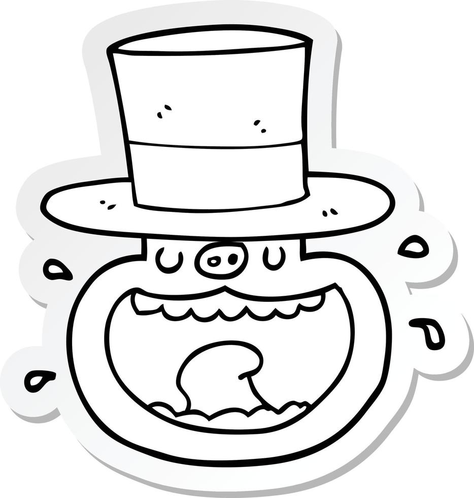 sticker of a cartoon pig wearing top hat vector