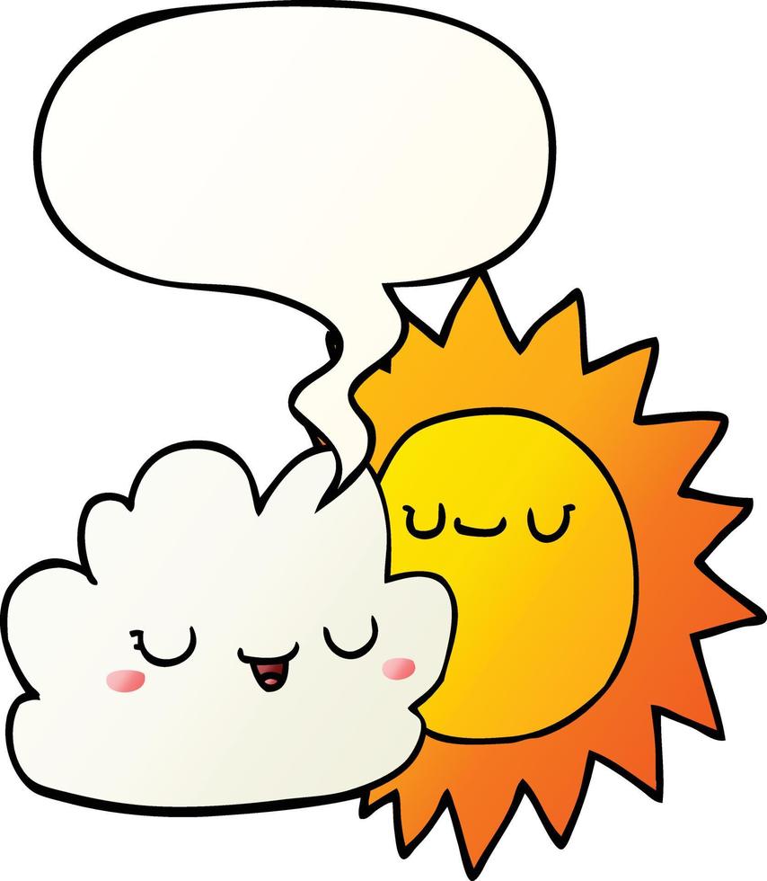 cartoon sun and cloud and speech bubble in smooth gradient style vector