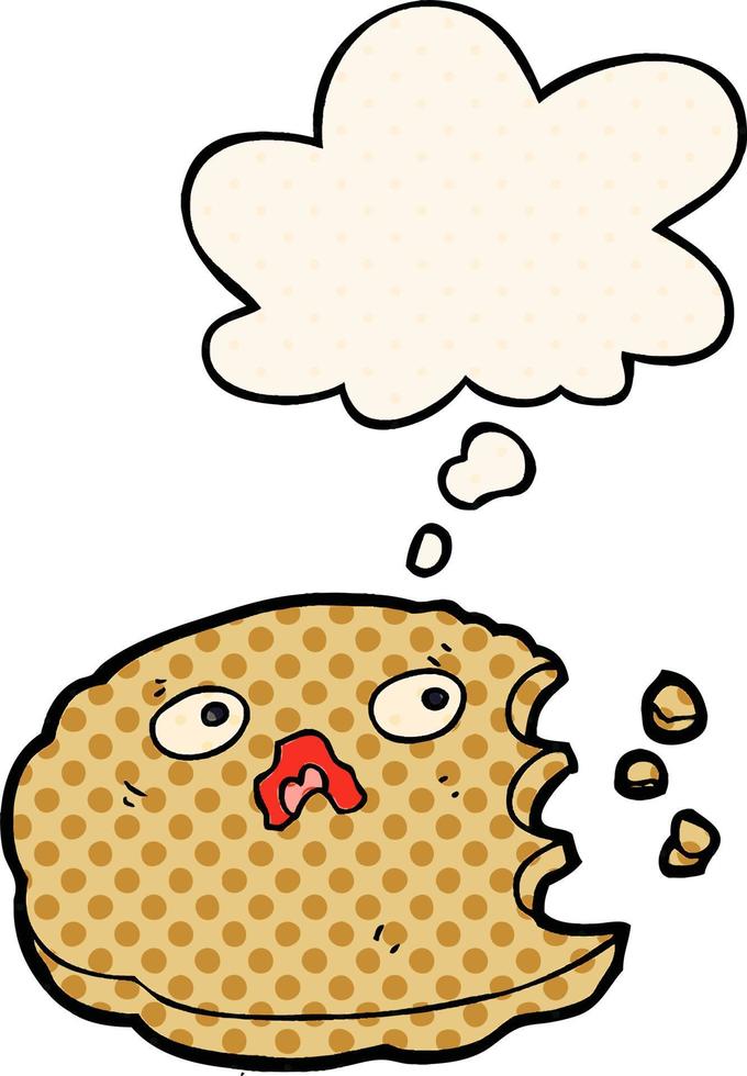 cartoon bitten cookie and thought bubble in comic book style vector