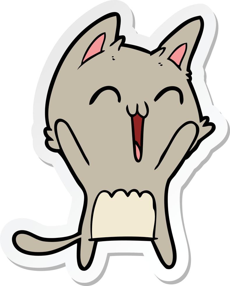 sticker of a happy cartoon cat meowing vector