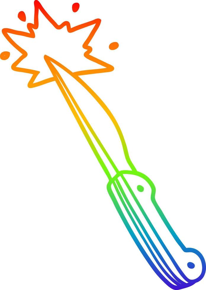 rainbow gradient line drawing cartoon sharp kitchen knife vector
